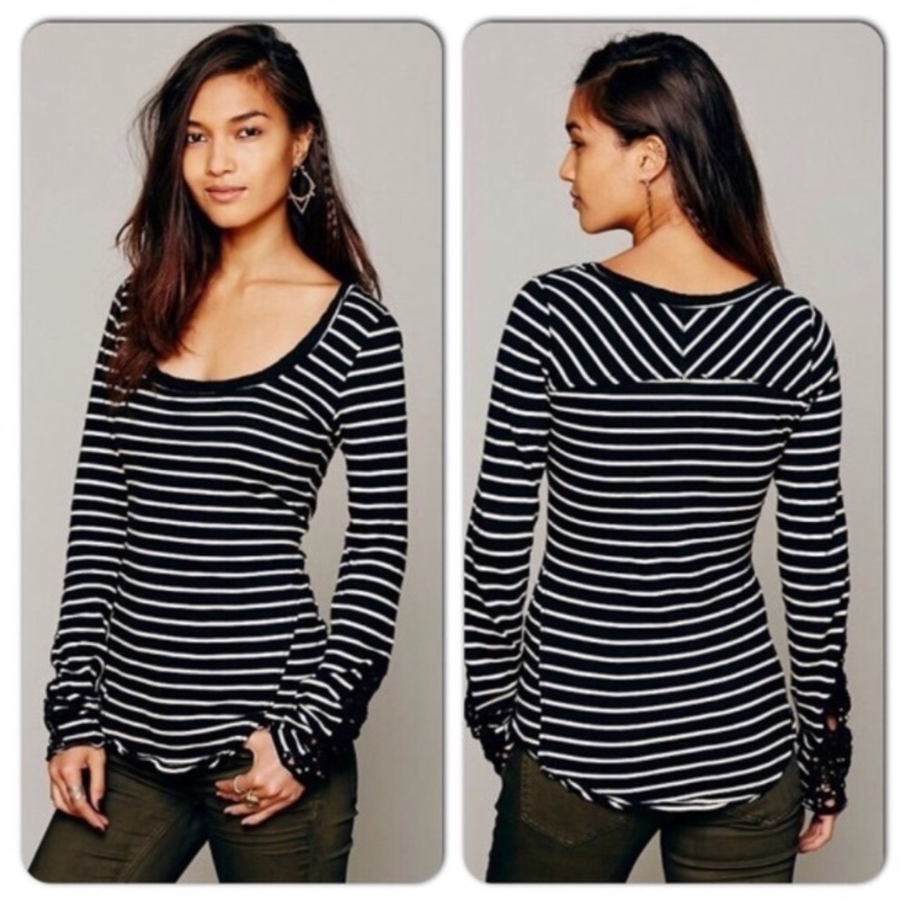 Free People Hard Candy Striped Macrame Cuff Top